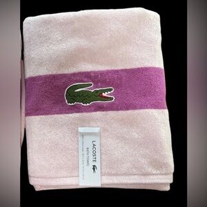 Lacoste Bath Beach Towel 100% Cotton Loops Colorblocked Pink Purple 30x52